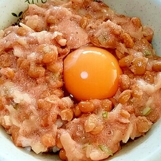 納豆の食べ方-生玉子＆酒粕たらこ♪